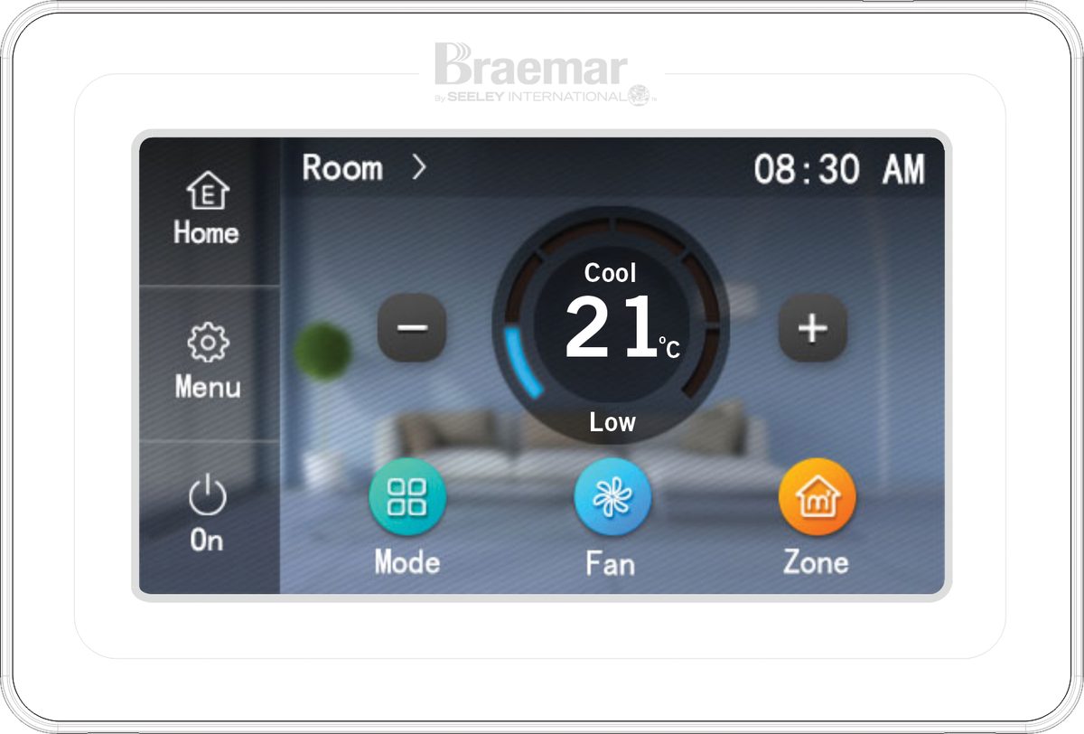 Braemar wired touchscreen zone controller for a ducted reverse cycle system