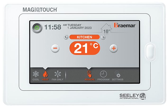 Braemar MagIQtouch controller for a gas ducted heating system
