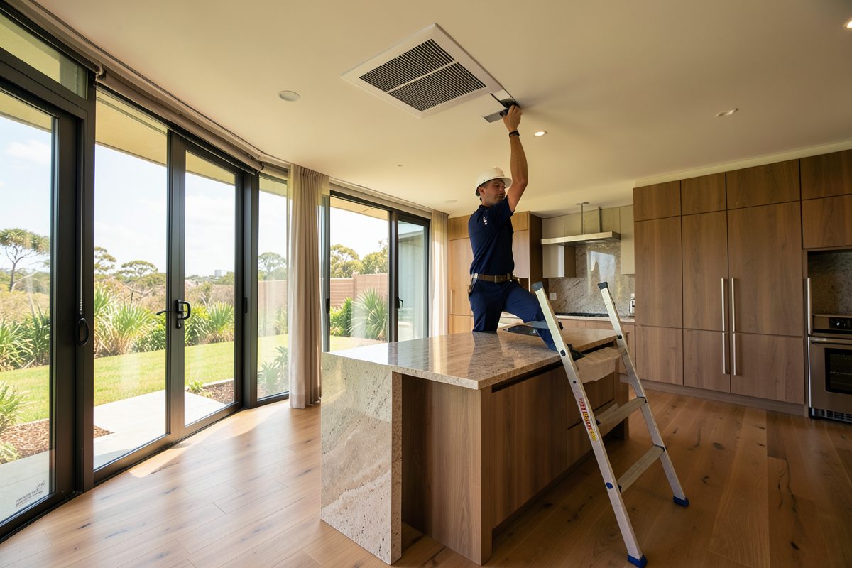 BM Heating and Cooling technician installing a premium residential heating and cooling system in Melbourne