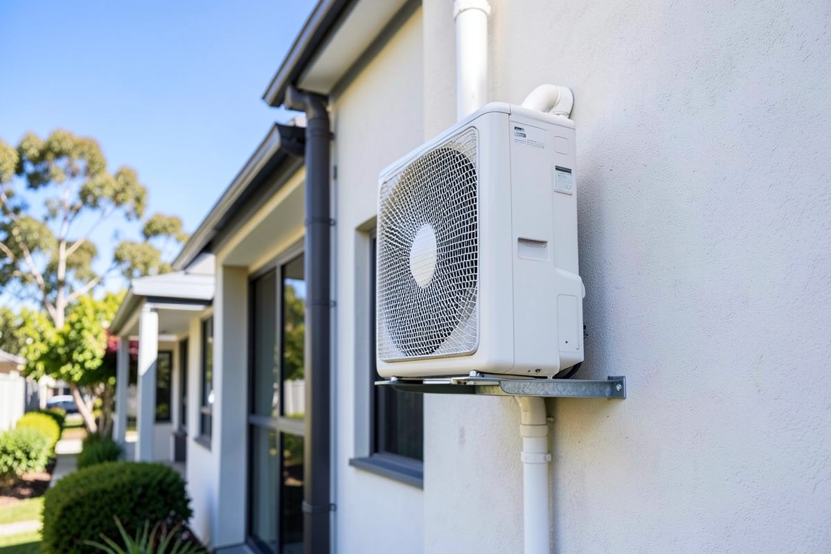 Daikin outdoor split system condenser unit installed beside a Melbourne home