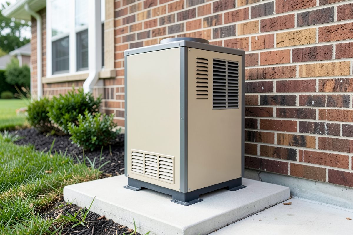 External gas ducted heater unit installed beside a Melbourne home