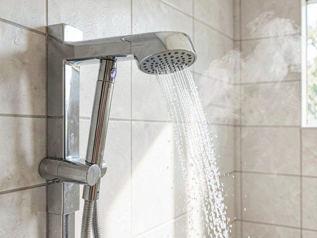 Warm hot water shower in a modern Melbourne home bathroom