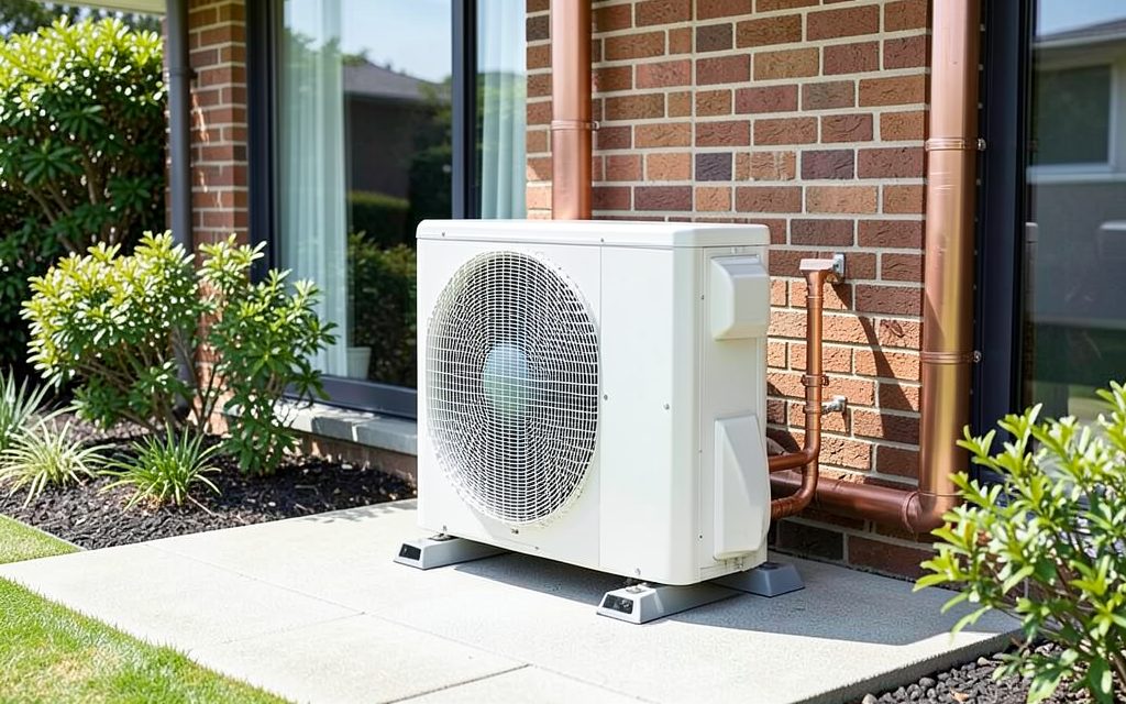 Hisense ducted outdoor condenser with anti-corrosive golden fin coil beside a Melbourne home