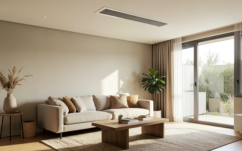 Slim Hisense ducted ceiling diffuser in a modern Melbourne living room