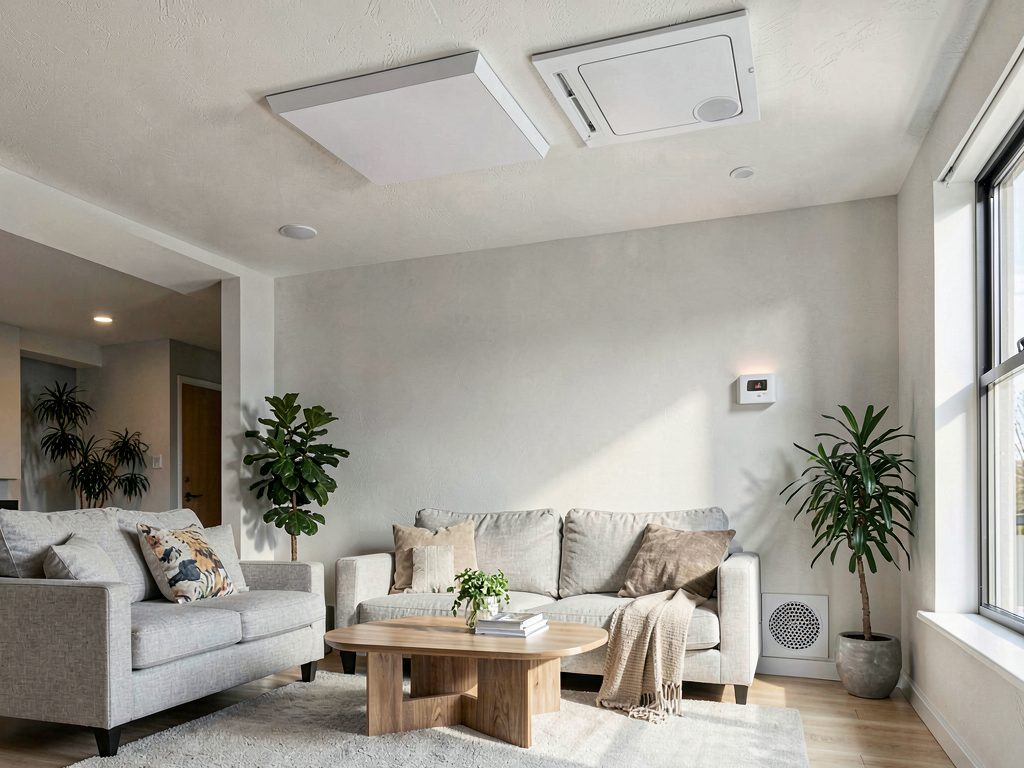 Ceiling diffusers and wall controller for a Mitsubishi Electric ducted system in a Melbourne home