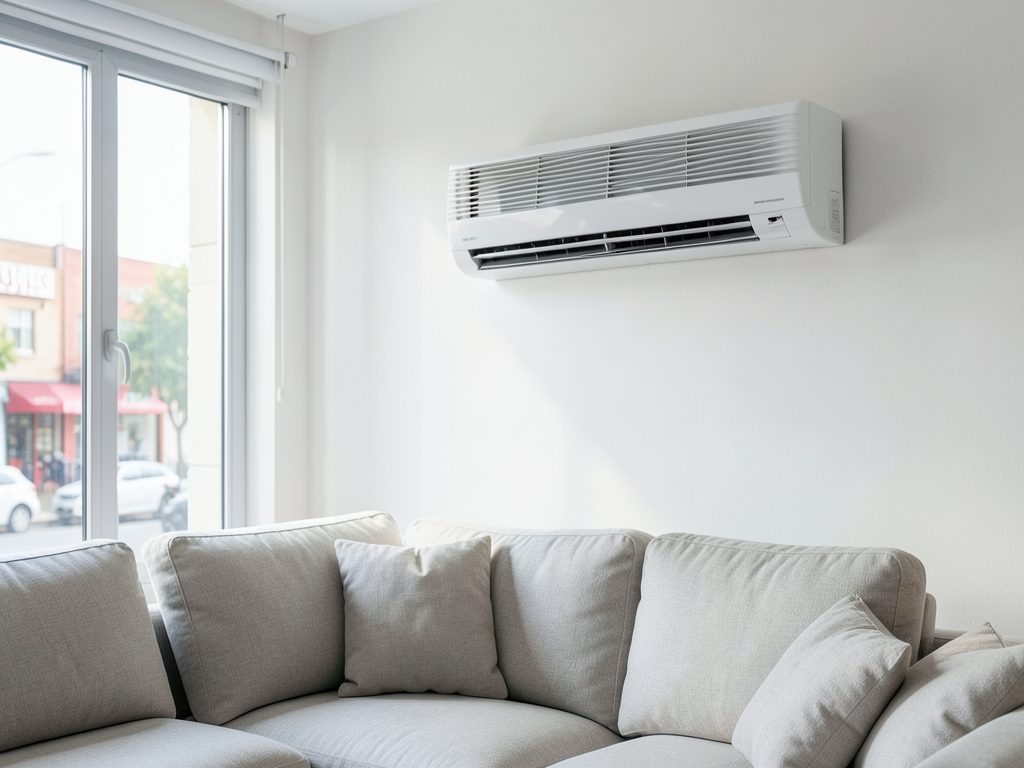 Mitsubishi Electric wall-mounted split system indoor unit in a modern Melbourne living room