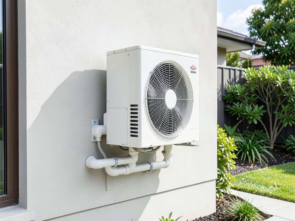 Outdoor Mitsubishi Electric split system condenser unit installed beside a Melbourne home