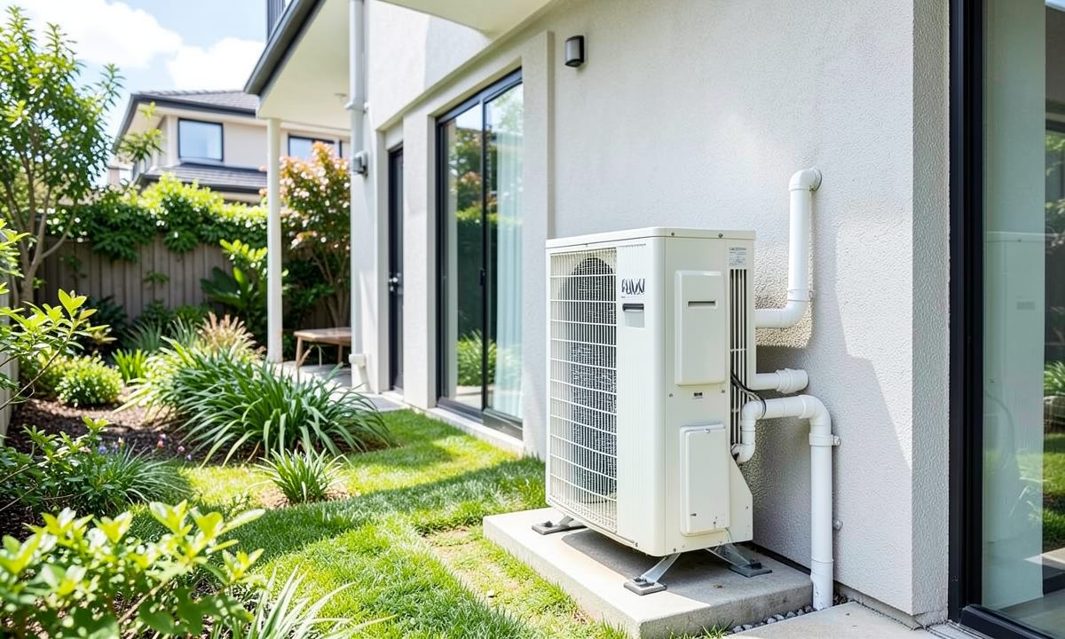 Single outdoor unit of a multi split system with several pipe runs beside a Melbourne home