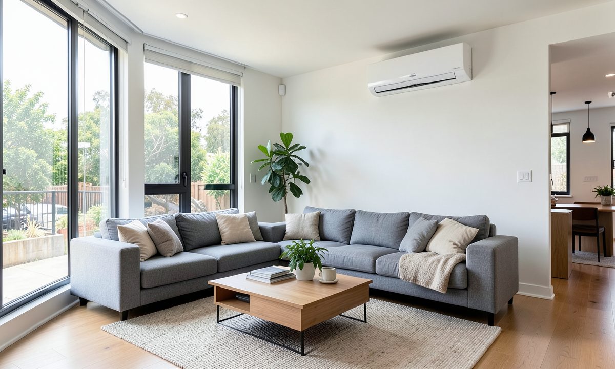 Multi split system indoor head mounted in a modern open-plan Melbourne living room