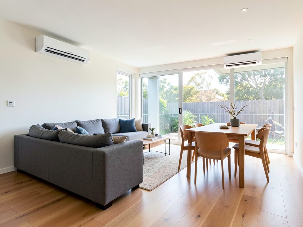 Multi-head reverse cycle split system heads installed in a Melbourne living room