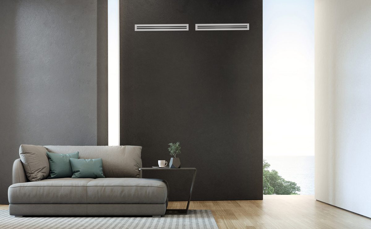 Rinnai ducted ceiling diffusers in a modern Melbourne living room