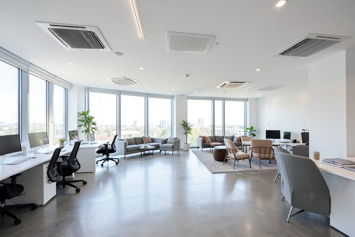 VRF ceiling cassette in a modern open-plan Melbourne office